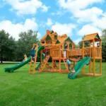 Gorilla Playsets Empire Extreme Wooden Swing Set with Monkey Bars, Clatter Bridge & Triple Slides - Image 2
