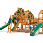 Gorilla Playsets Empire Extreme Wooden Swing Set with Monkey Bars, Clatter Bridge & Triple Slides