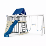 Congo Monkey Playsystem Adventurer WoodGuard Swing Set – Rock Wall, Wave Slide & Sandbox