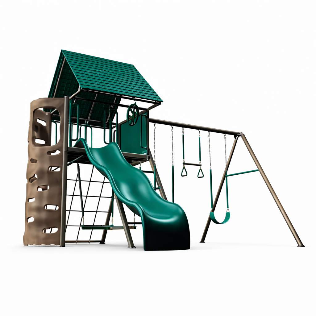 lifetiem-swing-set Lifetime Big Stuff Swing Set – 9-Ft Slide, Swings & Clubhouse | Model 91069 - Image 1