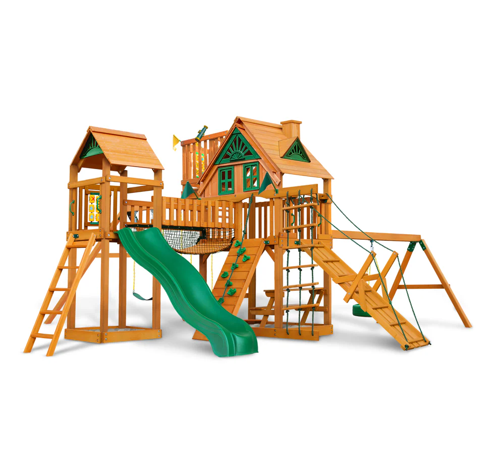 gorilla-playsets-pioneer-peak-cedar-treehouse-tire-swing-clatter-bridge-1 Gorilla Playsets Pioneer Peak Cedar Treehouse – Tire Swing & Clatter Bridge - Image 1