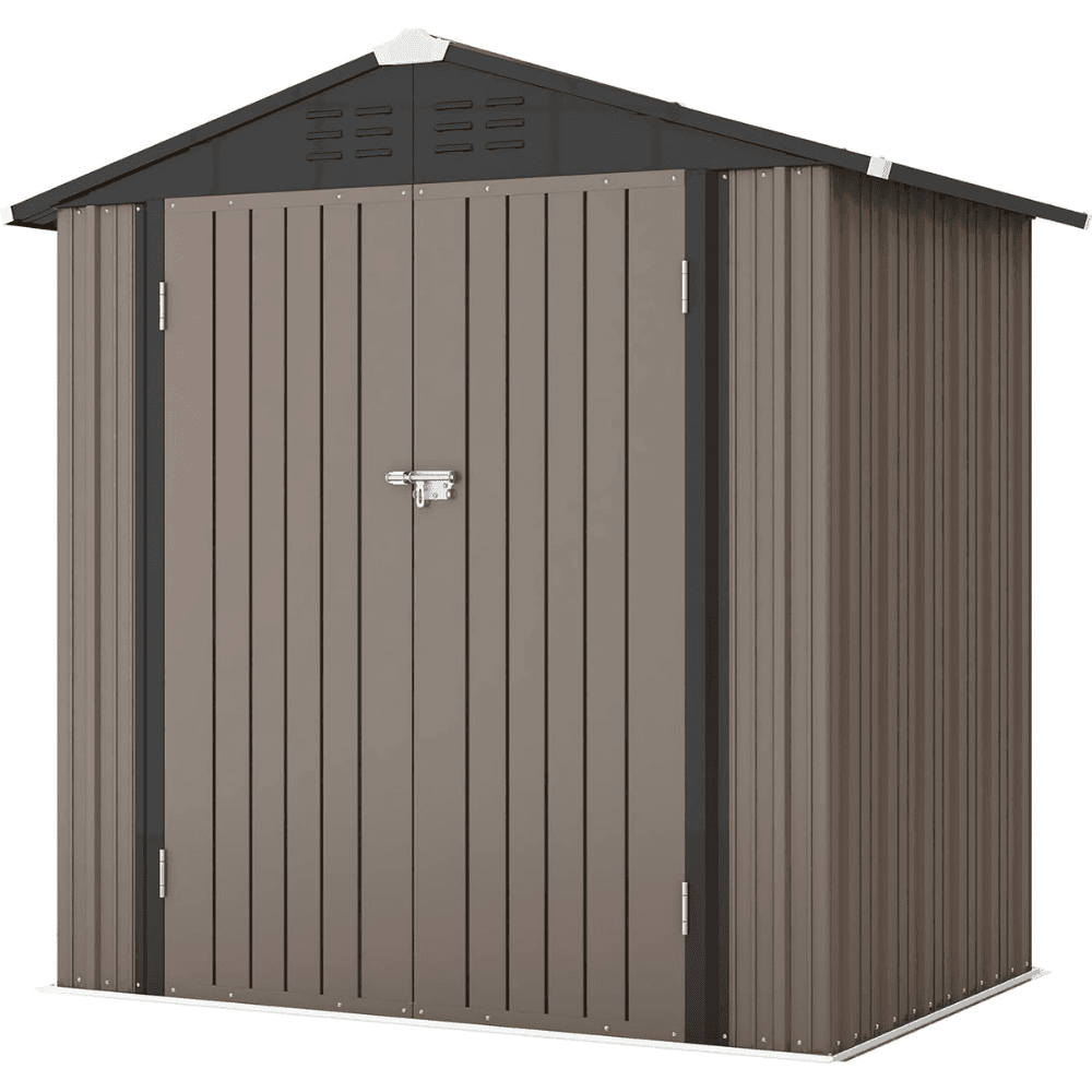 pop-product-229-image-1.png Patiowell 6 ft. W x 4 ft. D Outdoor Storage Brown Metal Shed with Sloping Roof and Double Lockable Door (24.8 sq. ft.) - Image 1