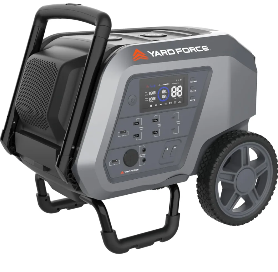 pop-product-44-image-1.png Yard Force Portable Power Station 2400-Watt Continuous 4800-Watt Peak, Bluetooth speaker, WIFI connection, Wireless Charging, RV 30A plug, LED light - Image 1