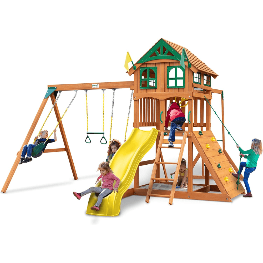 pop-product-62-image-1.png Outing III Wooden Outdoor Playground with Wood Roof, Monkey Bars, Slide, Swings set, and Backyard Playset Accessories - Image 1