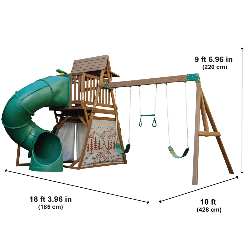 pop-product-63-image-1.png Ranger Retreat Wooden Swing Set/Playset with Tent, Tube Slide and 3-Swings - Image 1