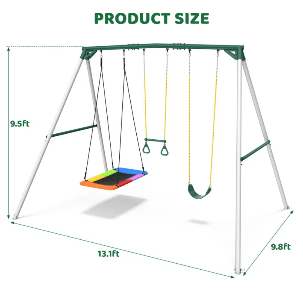 pop-product-68-image-1.png 9.5′ Heavy Duty Metal Swing Set with Belt Swing, Trapeze Bar - Image 1