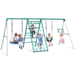 Swing Sets with Saucer Swing,Belt Swing,Trapeze Bar,Climbing Rope,Climbing Ladder - Image 6